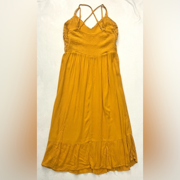 Maurices Yellow Solid Floral Crochet Lace Bodice Top V-Neck Midi Dress Large - Picture 12 of 16